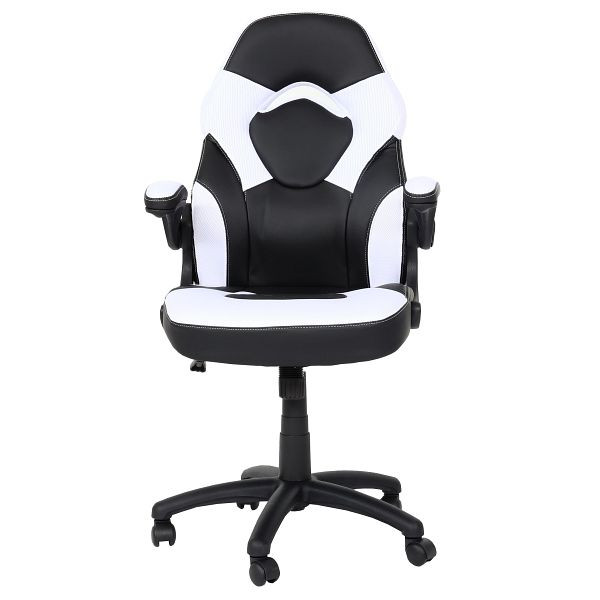 Mendler Bürostuhl HWC-K13, Drehstuhl Gamingstuhl, ergonomisch, verstellbare Armlehne, Kunstleder, schwarz-weiß, 87585