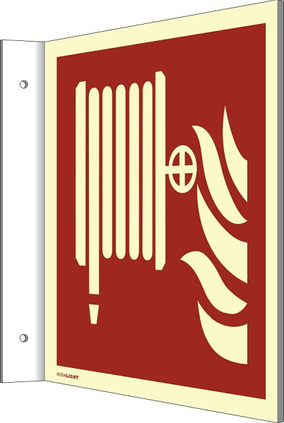 Moedel Fahnenschild Löschschlauch ISO 7010, Kunststoff, nachleuchtend, 160-mcd, 148x148 mm, 101220