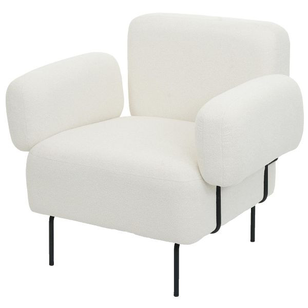 Mendler Lounge-Sessel HWC-L83b, Cocktailsessel Polstersessel Sessel, Bouclé Stoff/Textil Metall, creme-weiß, 108967