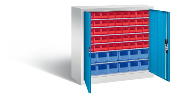 C+P Magazinschrank Serie 13, H1000xB1000xT420mm, Farbe: Lichtgrau / Lichtblau, Muldengriff, 133944-25 S10018