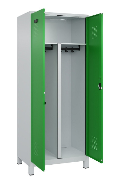 C+P PSA Schwarz-Weiß-Spind Evolo PLUS, mit Füßen, 2 Abteile, 1950x800x500mm, 70, Frontfarbe RAL 6037 Reingrün, Zylinderschloss, 049012-22P S10038