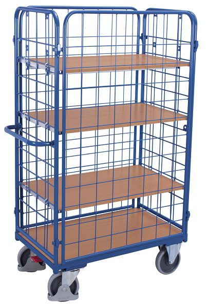 VARIOfit Etagenwagen hoch, Außenmaße: 1.190 x 640 x 1.820 mm, RAL 5010 enzianblau, 3 variable Etagenböden, sw-600.311