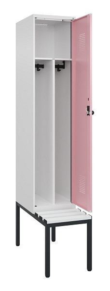 C+P Spind Evolo PLUS, 1 Abteile, 2120x400x815mm, 9016/3015, Haken 4, Drehriegel, Sitzfläche Kunststoff, Sitzbank, Trennwand, 0490507-12F S10072