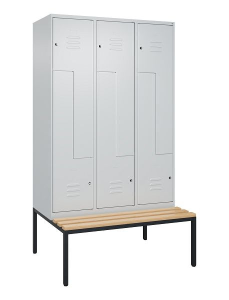 C+P Z-Spind Classic PLUS, mit untergebauter Sitzbank, 6 Abteile, 2120x1200x815mm, 7035/7035, Zylinderschlösser, Buche-Sitzleisten, 0800537-326 S10024