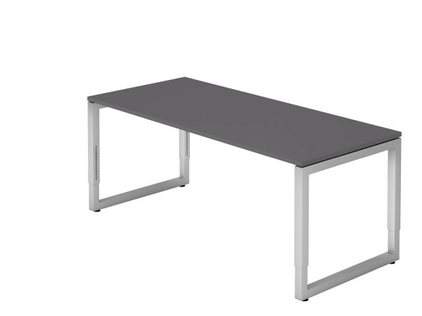 Hammerbacher Schreibtisch O-Fuß eckig 180x80cm Graphit, Rechteckform mit schwebender Tischplatte, VRS19/G/S