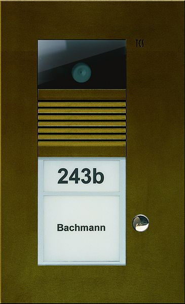 TCS Video Außenstation Serie AVU mit 1 Klingeltaste (rechtsbündig), 1-spaltig, UP bronze, AVU14010-0012