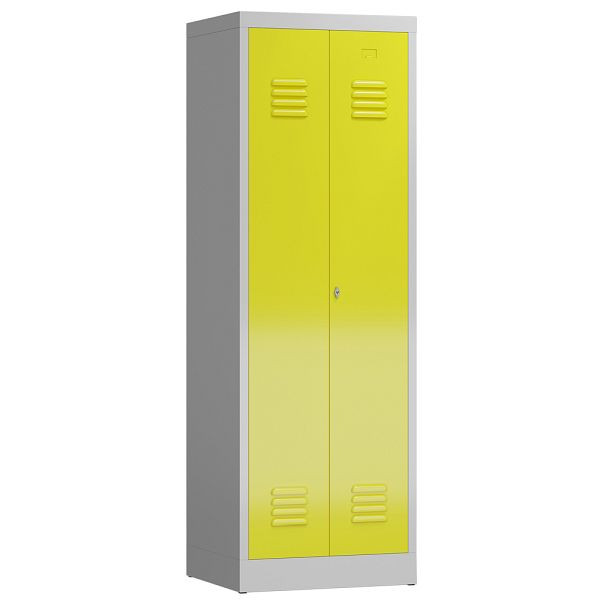 Lüllmann ClassiX Garderobenschrank, 2 Abteile mittig schließend, 1800 x 590 x 500 mm, lichtgrau/zinkgelb, X-510426