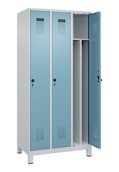 C+P Spind Evolo PLUS, mit Füßen, 3 Abteile, 1950x900x500mm, 7035/0010, Verschluss Drehriegel, 049010-30F S10009