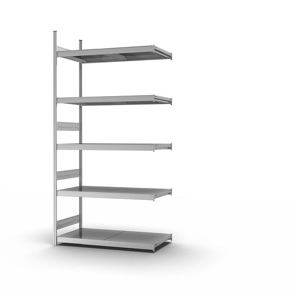 hofe Großfach-Anbauregal, 3000x600x1500 mm, 5 Fachebenen, verzinkt, 350 kg Fachlast, 2000 kg Feldlast, zweiseitige Bedienung, GZA30615B