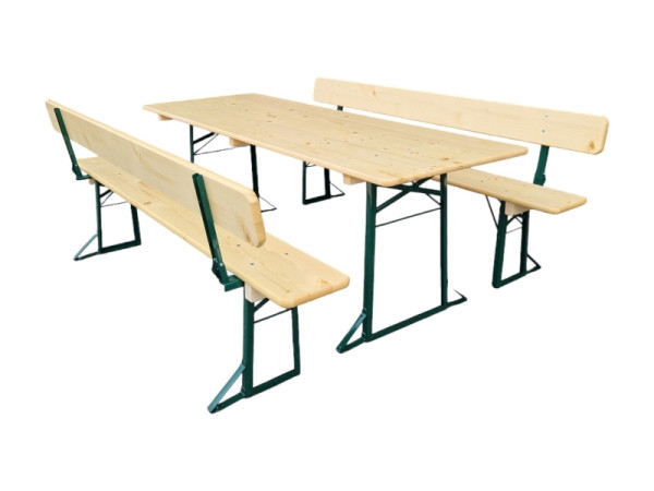 Koller Festzeltgarnitur Set 80 mL Natur, 1 Tisch 220 x 80 cm und 2 Bänke mit Lehne 220 x 27 x 16,5 cm, 217170