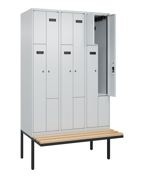 C+P Z-Spind Evolo PLUS, Bank, 6 Fächer, 2120x1200x815mm, 7035/7035, Zylinderschloss, Sitzfläche Holz, 0490437-326 S10038