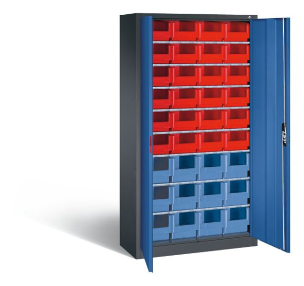 C+P Magazinschrank Serie 13, H1980xB1000xT420mm, Farbe: Schwarzgrau / Enzianblau, Muldengriff, 133144-23 S10114