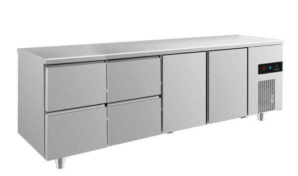 A&S Polarny Kühltisch -2 bis +8°C mit 2x Türen und 2x zwei Schubladen links, 2330 x 700 x 850 mm, KT4ZZTT