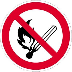 Moedel Feuer, offenes Licht und Rauchen verboten ISO 7010, Alu, Ø 600 mm, 58578