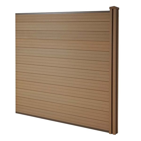 Mendler WPC-Sichtschutz Sarthe, Windschutz Zaun, WPC-Pfosten, Erweiterungselement, 1,88m teak, 77566+77567+77568
