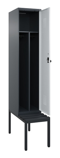 C+P Spind Evolo PLUS, 1 Abteile, 2120x400x815mm, 7016/7035, Haken 4, Drehriegel, Sitzfläche Kunststoff, Sitzbank, Trennwand, 0490507-12F S10071