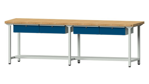 ANKE Werkbänke Arbeitstisch, Modell 195, 2800 x 800 x 900 mm, RAL 7035/5010, BMP 50 mm, 401.483