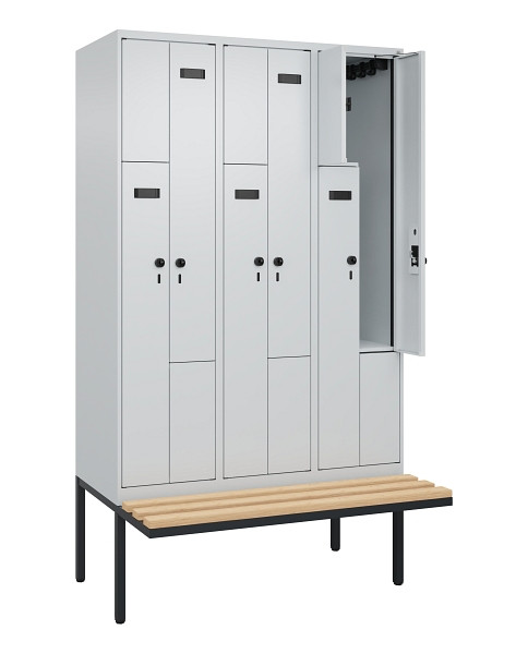 C+P Z-Spind Evolo PLUS, Bank, 6 Fächer, 2120x1200x815mm, 7035/7035, Drehriegel, Sitzfläche Holz, 0490437-326 S10008