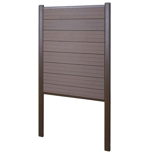 Mendler WPC-Sichtschutz Sarthe, Zaun Windschutz, Alu-Pfosten zum Einbetonieren, Basiselement schmal, 100cm braun, 2x64889+76238+76241+76265