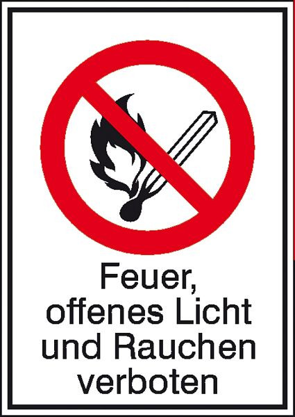 SafetyMarking Verbots-Kombischild, Feuer, offenes Licht und Rauchen verboten, BxH 21x29,7 cm, Aluminium, 11.1104