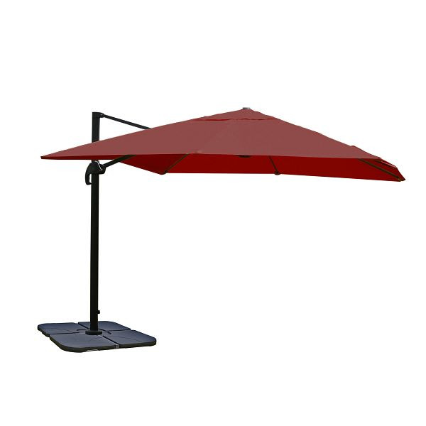 Mendler Gastronomie-Ampelschirm HWC-A96, Sonnenschirm 3x3m (Ø4,24m) Polyester Alu/Stahl 23kg, bordeaux mit Ständer, drehbar, 130670+31831+122472
