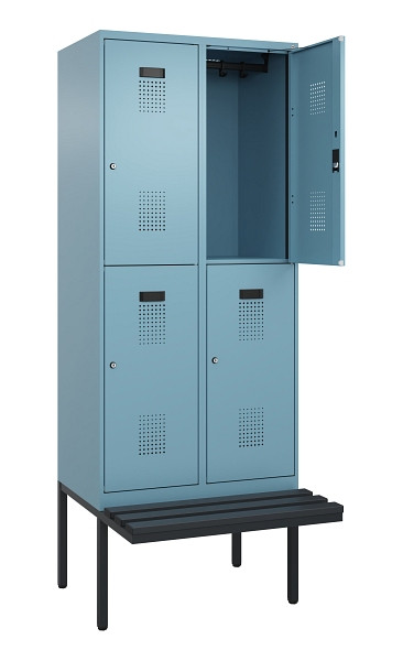 C+P Doppelstock-Spind Evolo PLUS, Bank, 4 Fächer, 2120x800x815mm, 0010/0010, Zylinderschloss, Sitzfläche Kunststoff, 0493407-22 S10135