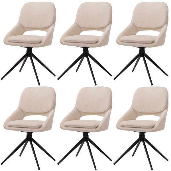 Mendler 6er-Set Esszimmerstuhl HWC-N73, Küchenstuhl, drehbar Auto-Return, Stoff/Textil Chenille (490g/m²) Öko-Tex, creme-beige, 3x108620
