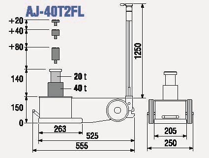 TDL 2-stufiger lufthydraulischer Heber, Tragkraft: 40 t, Höhe: 15 cm, AJ-40T2FL