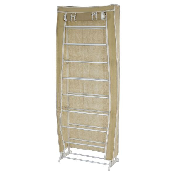 Mendler Schuhschrank Campingschrank Faltschrank Stoff 140x52x18cm creme, 38116