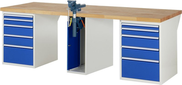 RAU Werkbank Serie 7000 - Baukasten-Bauweise, 10 x Schublade, 1 x Schraubstockschrank, 2500x840x900 mm, 03-7511A0-259B4S.11