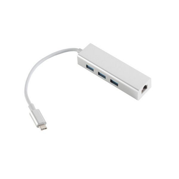 S-Conn Ethernet Adapter, USB 3.1 C Stecker auf RJ45 Etherneth Buchse + 3x USB Buchse, 14-05025