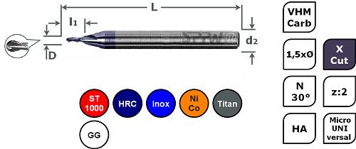 SPPW Micro-Radiusfräser VHM+X.Cut 1,5xØ L: 39x0,10 z:2 d3 Ø0,10, 6785270010