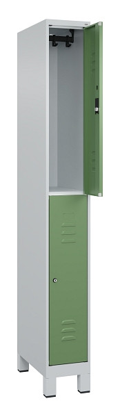 C+P Doppelstock-Spind Classic PLUS, Füße, 1 Abteil, 1950x250x500mm, 7035/6011, 080310-19 S10021