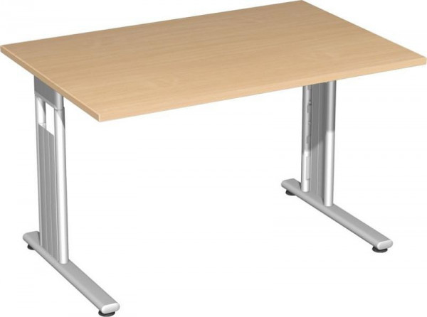 geramöbel Schreibtisch höhenverstellbar, C Fuß Flex, 1200x800x680-820, Buche/Silber, S-617102-BS