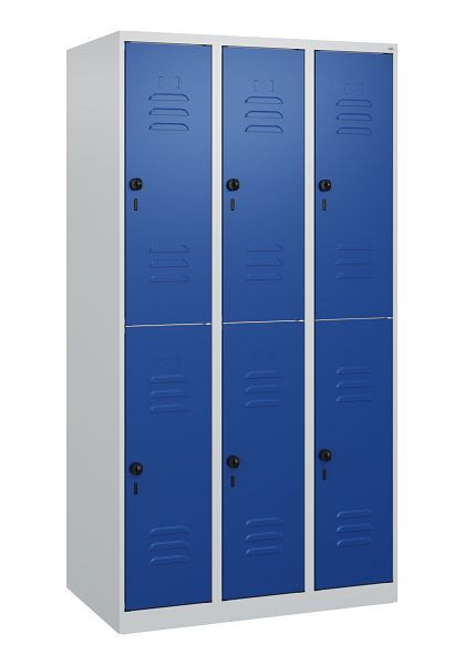 C+P Doppelstöckiger Spind Classic PLUS, 3 Abteile, 1700x900x500mm, 7035/5010, Drehriegel, 0803007-30 S10003