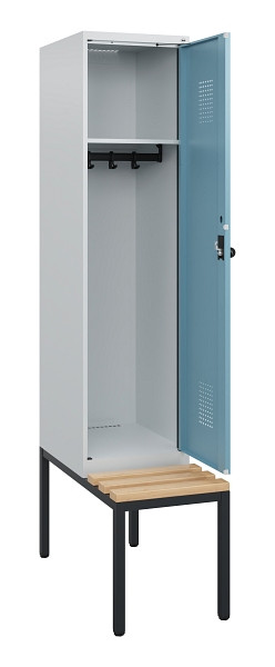 C+P Spind Evolo PLUS, 1 Abteil, 1950x400x815mm, 7035/0010, Drehriegel, Sitzfläche Holz, Sitzbank, 0490505-12 S10009