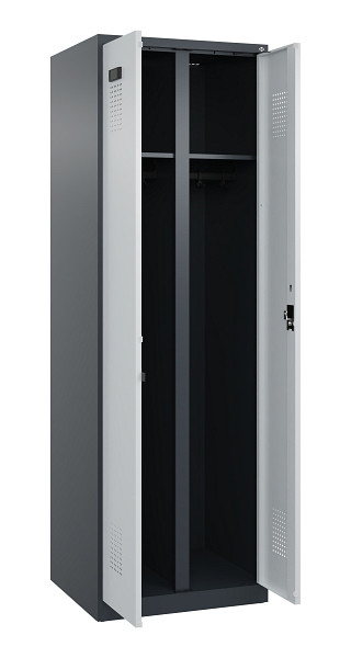 C+P Schwarz-Weiß-Spind Evolo PLUS, 2 Abteile, 1850x600x500mm, 7016/7035, Zylinderschloss, 049002-20 S10044