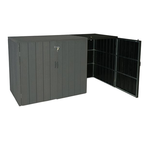 Mendler 1er WPC-Mülltonnenverkleidung Erweiterung HWC-J28, Premium Mülltonnenbox, Metall Holzoptik, anthrazit, 76022+76023
