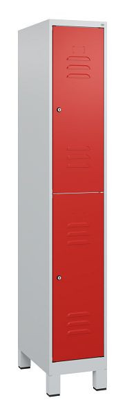 C+P Doppelstöckiger Spind Classic PLUS, Füße, 1800x300x500mm, 7035/3020, Zylinderschlösser, 0803107-10 S10017