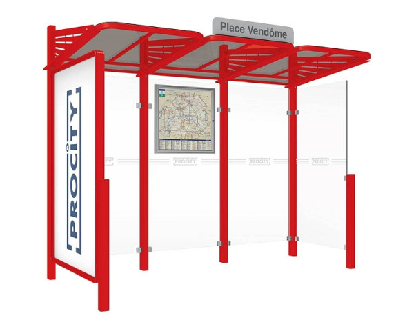 Procity Wartehalle Convi® - Standard - 1 Doppelseitiger Schaukasten "2000" Links + 1 Seitenverkleidung Rechts, Farbe RAL 3020, 529386.3020