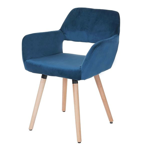 Mendler Esszimmerstuhl HWC-A50 II, Stuhl Küchenstuhl, Retro 50er Jahre Design, Samt, petrol-blau, helle Beine, 61202