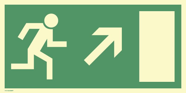 Moedel Rettungsweg rechts aufwärts, BGV A8 (E13), Kunststoff, nachleuchtend, 160-mcd, 297x148 mm, 60757
