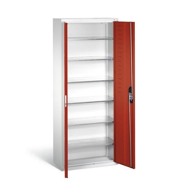 C+P Magazinschrank Serie 13, H1690xB700xT300mm, Farbe: Lichtgrau / Rubinrot, Muldengriff, 133413-20 S10063