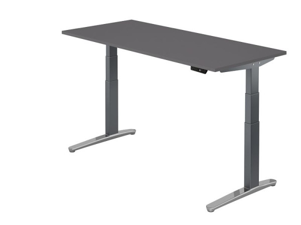 Hammerbacher Sitz-Steh-Schreibtisch elektrisch 180x80cm Graphit/Graphit Alu poliert, Rechteckform, VXBHM19/G/GC