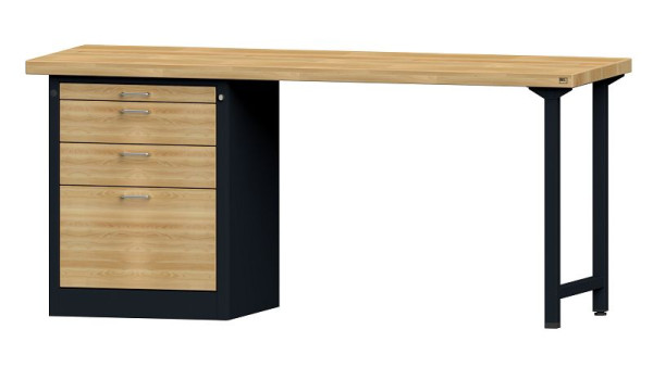 ANKE Werkbänke Kombiwerkbank, Modell 826 VH, 2000 x 700 x 900 mm, RAL 7016/Buche, BMP 50 mm, 420.159