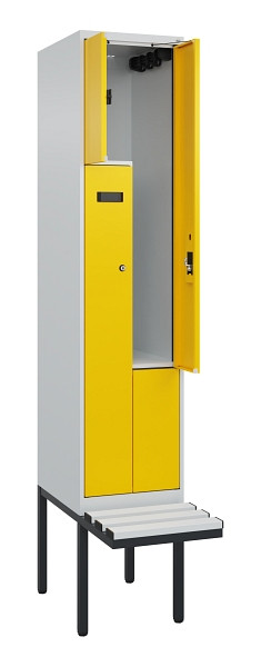 C+P Z-Spind Evolo PLUS, Bank, 2 Fächer, 2120x400x815mm, 7035/1023, Zylinderschloss, Material Sitzfläche Kunststoff, 0490437-122 S10077