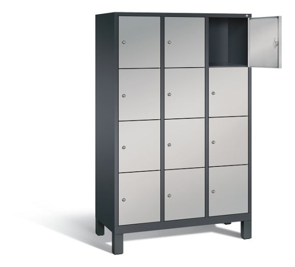 C+P Schließfachschrank Evolo, H1850xB1200xT500mm, Farbe: Schwarzgrau / Weißaluminium, 48010-324 S10072