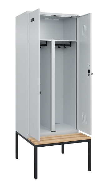 C+P PSA Doppel-Spind Evolo PLUS, Bank, 2 Abteile, 2120x800x815mm, 7035/7035, Drehriegel, Sitzfläche Buche-Hartholz, Sitzbank, 0490527-22P S10013