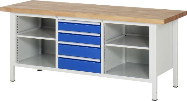 RAU Werkbank Serie 8000 - Modell 8566, B2000 x T700 x H840 mm, Systemunterbau B1800 x T650 x H800 mm, 03-8566A2-207B4S.11