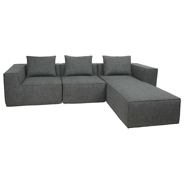Mendler L-Sofa HWC-O54, Lounge-Couch mit Ottomane, erweiterbar modular rechts/links, Stoff/Textil 63x270x190cm, dunkelgrau, 153396+153397+153398+153399
